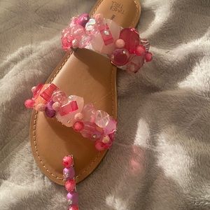 2 Strap Different Color Pink Stone Sandals